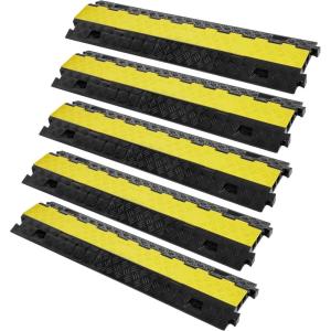 VEVOR Cable Protector Ramp, 2 Channel, 22000 lbs/axle Capacity Heavy Duty TPU Wire Cord Cover Ramp Hose Protector Driveway, Traffic Speed Bump w/TPR Flip-Open Top Cover, for Indoor & Outdoor(5 PCs)