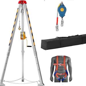 VEVOR Confined Space Tripod Kit, 1800 lbs Winch, Confined Space Tripod 7′ Legs and 98′ Cable, Confined Space Rescue Tripod 32.8′ Fall Protection, Harness, Storage Bag for Traditional Confined Spaces(1200 lbs w/Harness)
