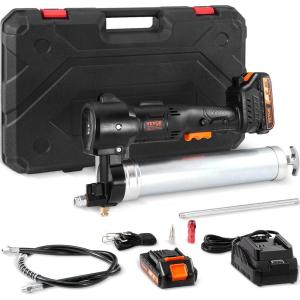 VEVOR Cordless Grease Gun, 20-Volt, 10,000 PSI, 39″ Long Hose, Electric Grease Gun Kit Professional High Pressure Battery Powered Grease Gun with Carrying Case, Battery and Charger Included, Black(2 Battery)