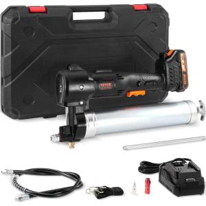 VEVOR Cordless Grease Gun, 20-Volt, 10,000 PSI, 39″ Long Hose, Electric Grease Gun Kit Professional High Pressure Battery Powered Grease Gun with Carrying Case, Battery and Charger Included, Black(1 Battery)