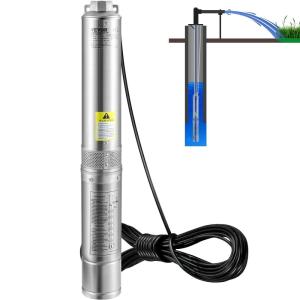 VEVOR Deep Well Submersible Pump, 1HP 115V/60Hz, 37gpm Flow 207ft Head, with 33ft Electric Cord, 4″ Stainless Steel Water Pump for Industrial, Irrigation&Home Use, IP68 Waterproof Grade(1HP/230V)