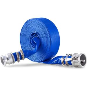 VEVOR Discharge Hose, 1-1/2″ x 100′, PVC Fabric Lay Flat Hose, Heavy Duty Backwash Drain Hose with Clamps, Weather-proof & Burst-proof, Ideal for Swimming Pool & Water Transfer, Blue(1-1/2″ x 50′ with connector)