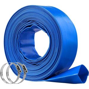 VEVOR Discharge Hose, 1-1/2″ x 100′, PVC Fabric Lay Flat Hose, Heavy Duty Backwash Drain Hose with Clamps, Weather-proof & Burst-proof, Ideal for Swimming Pool & Water Transfer, Blue(02 2″ x 50′)