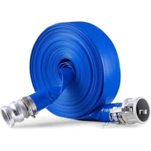 VEVOR Discharge Hose, 1-1/2″ x 100′, PVC Fabric Lay Flat Hose, Heavy Duty Backwash Drain Hose with Clamps, Weather-proof & Burst-proof, Ideal for Swimming Pool & Water Transfer, Blue(2″ x 100′ with connector)