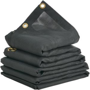 VEVOR Dump Truck Mesh Tarp, 7 x 14 ft, PVC Coated Black Heavy Duty Cover with 5.5″ 18oz Double Pocket, Brass Grommets, Reinforced Double Needle Stitch Webbing Fits Manual or Electric Dump Truck System(6′ x 14′)