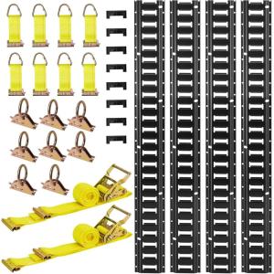 VEVOR E Track Tie-Down Rail Kit, 32PCS 5FT E-Tracks Set Includes 8 Steel Rails & 8 O Rings & 8 Tie-Offs with D-Ring & 8 End Caps, Securing Accessories for Cargo, Motorcycles, and Bikes(7.7FT-26Pcs)