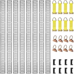 VEVOR E Track Tie-Down Rail Kit, 32PCS 5FT E-Tracks Set Includes 8 Steel Rails & 8 O Rings & 8 Tie-Offs with D-Ring & 8 End Caps, Securing Accessories for Cargo, Motorcycles, and Bikes(5FT-32Pcs)
