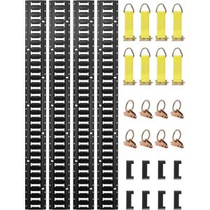 VEVOR E Track Tie-Down Rail Kit, 32PCS 5FT E-Tracks Set Includes 8 Steel Rails & 8 O Rings & 8 Tie-Offs with D-Ring & 8 End Caps, Securing Accessories for Cargo, Motorcycles, and Bikes(5FT-28Pcs)