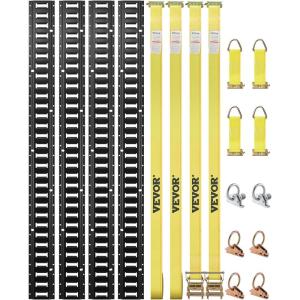 VEVOR E-Track Tie-Down Rail Kit, 5′ E Tracks Set, 16Pcs Includes 4 Steel Rails & 2 Single Slots & 6 O-Rings & 4 Tie-Offs w/D-Ring & 2 Ratchet Straps, Cargo Motorcycles Bikes Securing Accessories(5‘ Rail Kit-16Pcs)