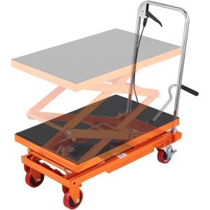 VEVOR Electric Lift Table, 330 lbs Capacity Single Scissor Lift Table, 8-28 in Height Adjustable Lifting Platform, Coffee Table Lift with 4 Wheels, for Material Handling and Transportation, Black(Orange)