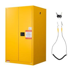 VEVOR Flammable Cabinet 18″ x 43″ x 50″, Cold-Rolled Steel Flammable Liquid Storage Cabinet 34 Gal with 2 Adjustable Shelves/2 Manual Closing Doors for Industrial Use, Yellow(34″ x 38″ x 65″)