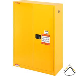 VEVOR Flammable Cabinet 18″ x 43″ x 50″, Cold-Rolled Steel Flammable Liquid Storage Cabinet 34 Gal with 2 Adjustable Shelves/2 Manual Closing Doors for Industrial Use, Yellow(45 Gal)