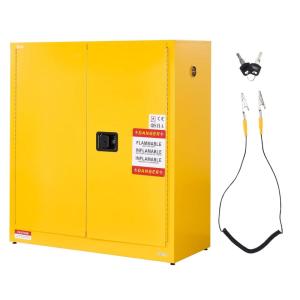 VEVOR Flammable Cabinet 18″ x 43″ x 50″, Cold-Rolled Steel Flammable Liquid Storage Cabinet 34 Gal with 2 Adjustable Shelves/2 Manual Closing Doors for Industrial Use, Yellow(18″ x 43″ x 46″)