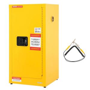 VEVOR Flammable Cabinet 18″ x 43″ x 50″, Cold-Rolled Steel Flammable Liquid Storage Cabinet 34 Gal with 2 Adjustable Shelves/2 Manual Closing Doors for Industrial Use, Yellow(18″ x 18″ x 35″)
