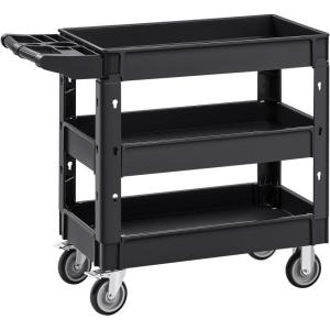 VEVOR Foldable Utility Service Cart, 165LBS 3 Shelf Heavy Duty Plastic Rolling Cart with 360° Swivel Wheels (2 with Brakes), Ergonomic Handle, Portable Garage Tool Cart for Warehouse Office Home(3 Tier-550LBS)