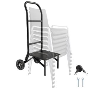 VEVOR Folding Chair Rack, 300 LBS Capacity, L-Shape Horizontal Placement Chair Cart for 25 Chairs, Heavy-Duty Metal Chair Storage Dolly with Rubber Wheels and Holders, Large Chair Holder, Matte Black(Stacking type)