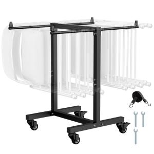 VEVOR Folding Chair Rack, 300 LBS Capacity, L-Shape Horizontal Placement Chair Cart for 25 Chairs, Heavy-Duty Metal Chair Storage Dolly with Rubber Wheels and Holders, Large Chair Holder, Matte Black(T-Shape type)
