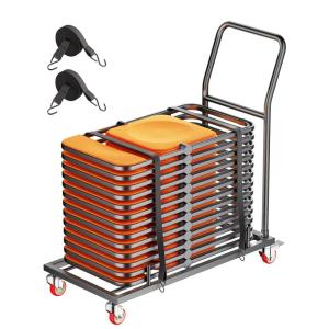 VEVOR Folding Chair Rack, 300 LBS Capacity, L-Shape Horizontal Placement Chair Cart for 25 Chairs, Heavy-Duty Metal Chair Storage Dolly with Rubber Wheels and Holders, Large Chair Holder, Matte Black(Horizontal)