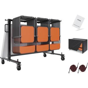 VEVOR Folding Chair Rack, 400 LBS Capacity, Heavy-Duty Chair Cart for 42 Chairs or 12 Tables, Multi-Function Chair Storage Dolly with Rubber Wheels and Holders, Large Chair Holder, Matte Black(Black)