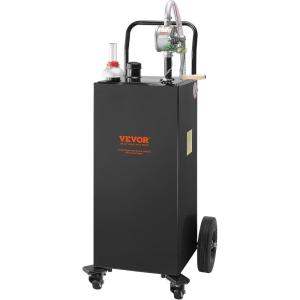 VEVOR Fuel Caddy, 35 Gallon, Gas Storage Tank on 4 Wheels, with Manual Transfer Pump, Gasoline Diesel Fuel Container for Cars, Lawn Mowers, ATVs, Boats, More, Yellow(Black)