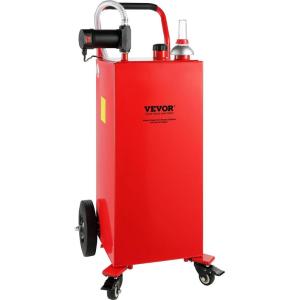 VEVOR Fuel Caddy, 35 Gallon, Gas Storage Tank on 4 Wheels, with Manual Transfer Pump, Gasoline Diesel Fuel Container for Cars, Lawn Mowers, ATVs, Boats, More, Yellow(Red)