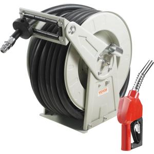 VEVOR Fuel Hose Reel, 1″ x 50′, Extra Long Retractable Diesel Hose Reel, Heavy-Duty Carbon Steel Construction with Automatic Fuel Nozzle, NBR Rubber Hose for Aircraft Ship Vehicle Tank Truck, 300 PSI(1″ 50 Ft)