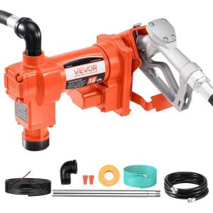 VEVOR Fuel Transfer Pump, 12V DC 10 GPM 1/4 HP, Portable Electric Diesel Transfer Pump with Automatic Shut-Off Fuel Nozzle, High Flow, Long Inlet & Outlet Hose for Diesel, Kerosene, Transformer Fuel(12V 16GPM)