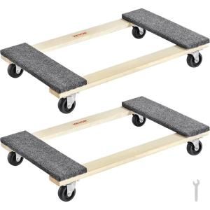 VEVOR Furniture Dolly, 4 Pack 6-Inch Steel Tri-Dolly with 360° PP Swivel Wheels and Non-Slip Cap, 3 Wheels Furniture Lift Mover Tool Set for Moving Heavy Furniture Refrigerator Sofa(30in x 18in -2 Pack)