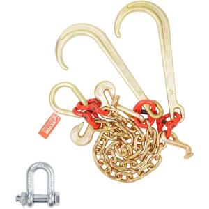 VEVOR G80 V Bridle Chain, 5/16″ x 3′ Towing Chain Bridle with R Hooks, T Hooks, J Hooks and Grab Hooks, Transport Tow Chain Bridle with 10800 lbs Safe Working Load for Flatbed Truck Wrecker Recovery(3/8Inch x 2FT)
