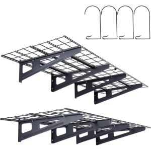 VEVOR Garage Shelving Wall Mounted, 1 x 4 ft Heavy Duty Shelves, 400 lbs Load Capacity Storage Rack Floating 2 Pack, Suitable for Shop, Shed, Storage, Black (LL1248)(2 x 6 ft)