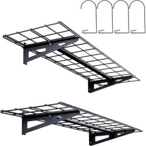 VEVOR Garage Shelving Wall Mounted, 1 x 4 ft Heavy Duty Shelves, 400 lbs Load Capacity Storage Rack Floating 2 Pack, Suitable for Shop, Shed, Storage, Black (LL1248)(1 x 4 ft)