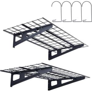 VEVOR Garage Shelving Wall Mounted, 1 x 4 ft Heavy Duty Shelves, 400 lbs Load Capacity Storage Rack Floating 2 Pack, Suitable for Shop, Shed, Storage, Black (LL1248)(2 x 4 ft)