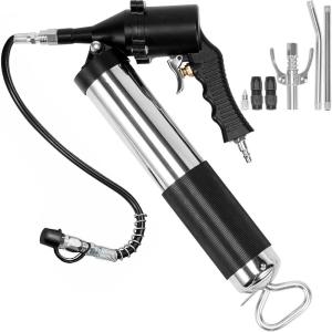 VEVOR Grease Gun, 6000PSI Air Operated Grease Gun, Heavy Duty Pneumatic Grease Gun with 14 oz Load, 18.5 Inch Flexible Hose, 1 Flat Coupler, 1 Pointed and Locking Clamp Coupler, 1 Bent Metal Pipe(18.5 Inch)