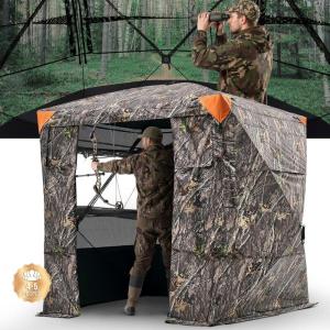 VEVOR Hunting Blind，See Through Ground Blinds with Carrying Bag, 360 Degree Portable Camouflage Tent，Durable Concealed Shelter with Silent Side Door and Window, for Turkey and Deer(4-5 Person（270° See Through) (H-79”）)