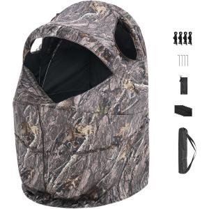 VEVOR Hunting Blind，See Through Ground Blinds with Carrying Bag, 360 Degree Portable Camouflage Tent，Durable Concealed Shelter with Silent Side Door and Window, for Turkey and Deer(Single Person)