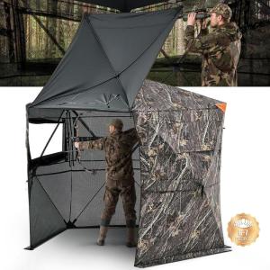 VEVOR Hunting Blind，See Through Ground Blinds with Carrying Bag, 360 Degree Portable Camouflage Tent，Durable Concealed Shelter with Silent Side Door and Window, for Turkey and Deer(6-7 Person（288° See Through ）)