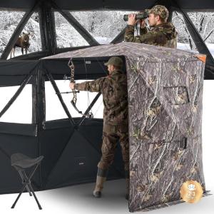 VEVOR Hunting Blind，See Through Ground Blinds with Carrying Bag, 360 Degree Portable Camouflage Tent，Durable Concealed Shelter with Silent Side Door and Window, for Turkey and Deer(2-3 Person（Thermal）)