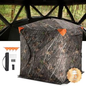 VEVOR Hunting Blind，See Through Ground Blinds with Carrying Bag, 360 Degree Portable Camouflage Tent，Durable Concealed Shelter with Silent Side Door and Window, for Turkey and Deer(2-3 Person)