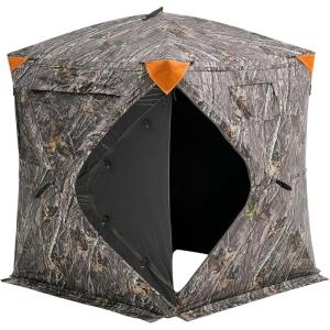 VEVOR Hunting Blind，See Through Ground Blinds with Carrying Bag, 360 Degree Portable Camouflage Tent，Durable Concealed Shelter with Silent Side Door and Window, for Turkey and Deer(Horizontal Windows-55.5 x 55.5 x 66.9″)