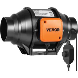 VEVOR Inline Duct Fan, 6-Inch 400 CFM with Variable Speed Controller, Quiet AC-Motor Ventilation Exhaust Fan for Cooling Booster, Grow Tents, Hydroponics(4″ Fan & Variable Speed Controller)