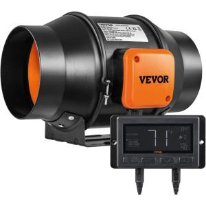 VEVOR Inline Duct Fan, 8-Inch 807 CFM with Temperature Humidity Controller, Quiet EC-Motor Ventilation Exhaust Fan for Cooling Booster, Grow Tents, Hydroponics(6 Inch)