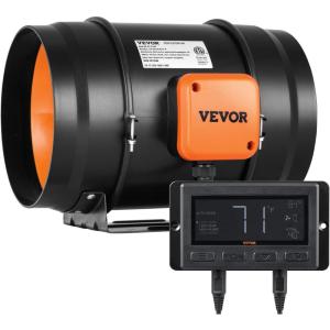 VEVOR Inline Duct Fan, 8-Inch 807 CFM with Temperature Humidity Controller, Quiet EC-Motor Ventilation Exhaust Fan for Cooling Booster, Grow Tents, Hydroponics(8 Inch)