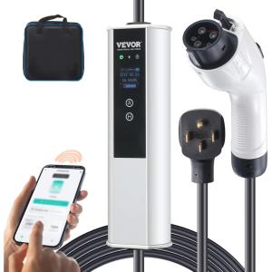 VEVOR Level 2 Portable EV Charger, 40A 240V, Electric Vehicle Charger with 25 ft Charging Cable NEMA 14-50P Plug, 40A/32A/24A/16A Adjustable Current Plug-in Home EV Charging Station for SAE J1772 EVs(40 Amp)