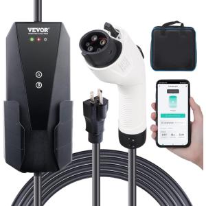 VEVOR Level 2 Portable EV Charger, 40A 240V, Electric Vehicle Charger with 25 ft Charging Cable NEMA 14-50P Plug, 40A/32A/24A/16A Adjustable Current Plug-in Home EV Charging Station for SAE J1772 EVs(16 Amp)