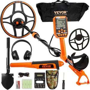 VEVOR Metal Detector for Adults & Kids, 10 Inch Waterproof Search Coil with LCD Display 7 Modes, Adjustable 41”-52” Aluminum Stem, DSP Chip Higher Accuracy Gold Detector 10” Detection Depth(12inch)