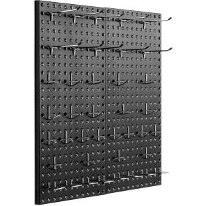 VEVOR Metal Pegboard Panels, 24″ x 12″ Pegboard, 4 Panels, Heavy Duty Peg Board Wall Organizer with Accessories, for Living Room Garage Tool Storage Office Organization Craft Room Kitchen Home, Black(2 PCS)