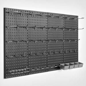VEVOR Metal Pegboard Panels, 24″ x 12″ Pegboard, 4 Panels, Heavy Duty Peg Board Wall Organizer with Accessories, for Living Room Garage Tool Storage Office Organization Craft Room Kitchen Home, Black(4 PCS)