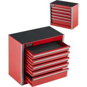 VEVOR Metal Tool Box, 20.5-inch, Portable Metal Tool Box with 4 Drawers, Small Tool Chest with EVA Liners, Ball Bearing Slide Drawers Locking & Powder Coated Finish, Multi-Function Tool Organizer(Red-5 Drawer)