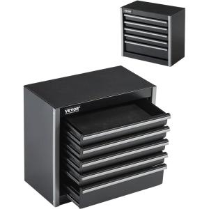 VEVOR Metal Tool Box, 8.6-inch, Portable Metal Tool Box with 3 Drawers, Small Tool Chest with EVA Liners and PP Feet Pads, Heavy-Duty Steel With Ball Bearing Opening and Powder Coated Finish, Black(Black-5 Drawer)