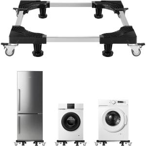 VEVOR Mini Fridge Stand, 16’’-25” Adjustable Dolly Washing Machine Stand Base with 4 Strong Feet, 4 Locking Swivel Wheels, Furniture Mover Mobile Base for Washing Machine, Washer and Dryer(27-35inch)